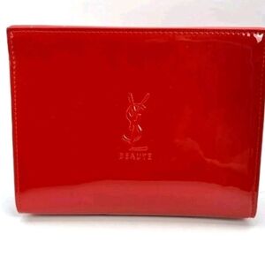 Red Patent Leather/ Vinyl YSL Beaute Cosmetic Makeup Bag Clutch